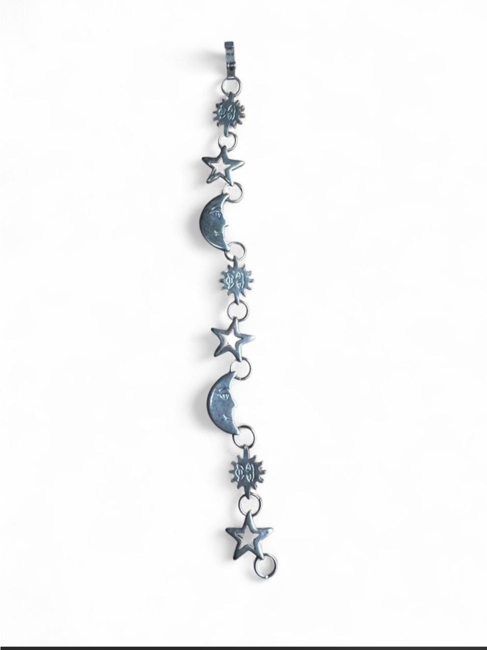 Vintage Celestial Sun Moon & Star Link Bracelet (8”)  .925 Sterling Silver